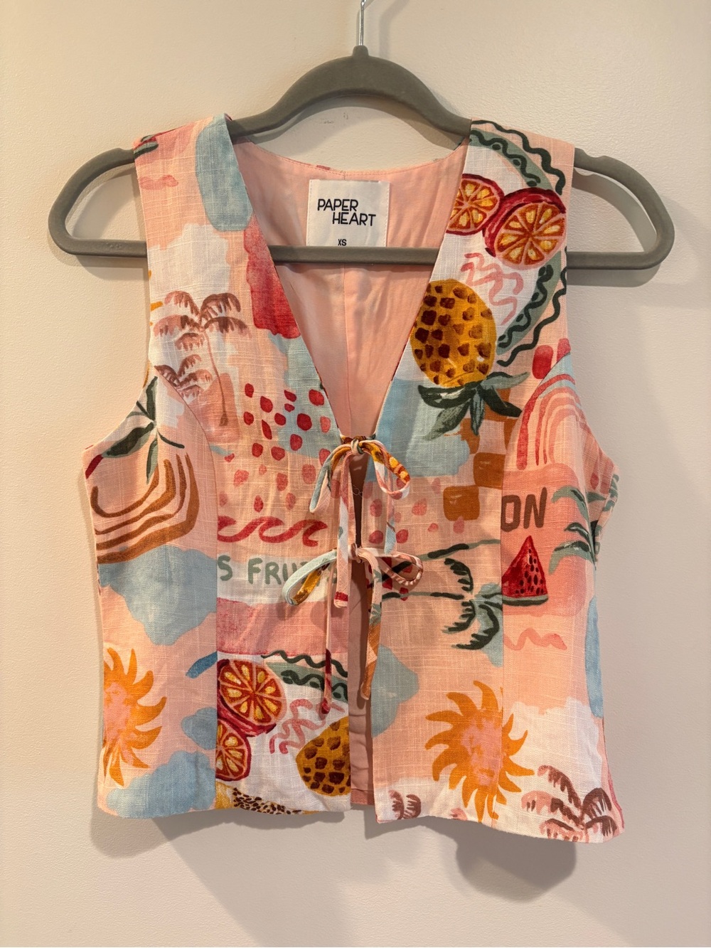 Paper Heart Pink Tropical Tie-Front Vest